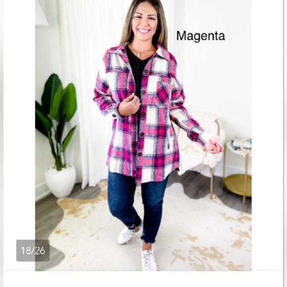 Zenana Burgundy Plaid Longline Shacket - Picture 2 of 8